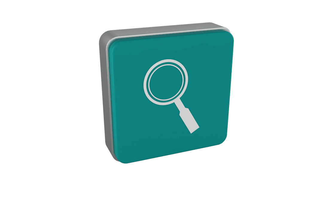 Transparent Cube with Magnifier Icon on Green Cube