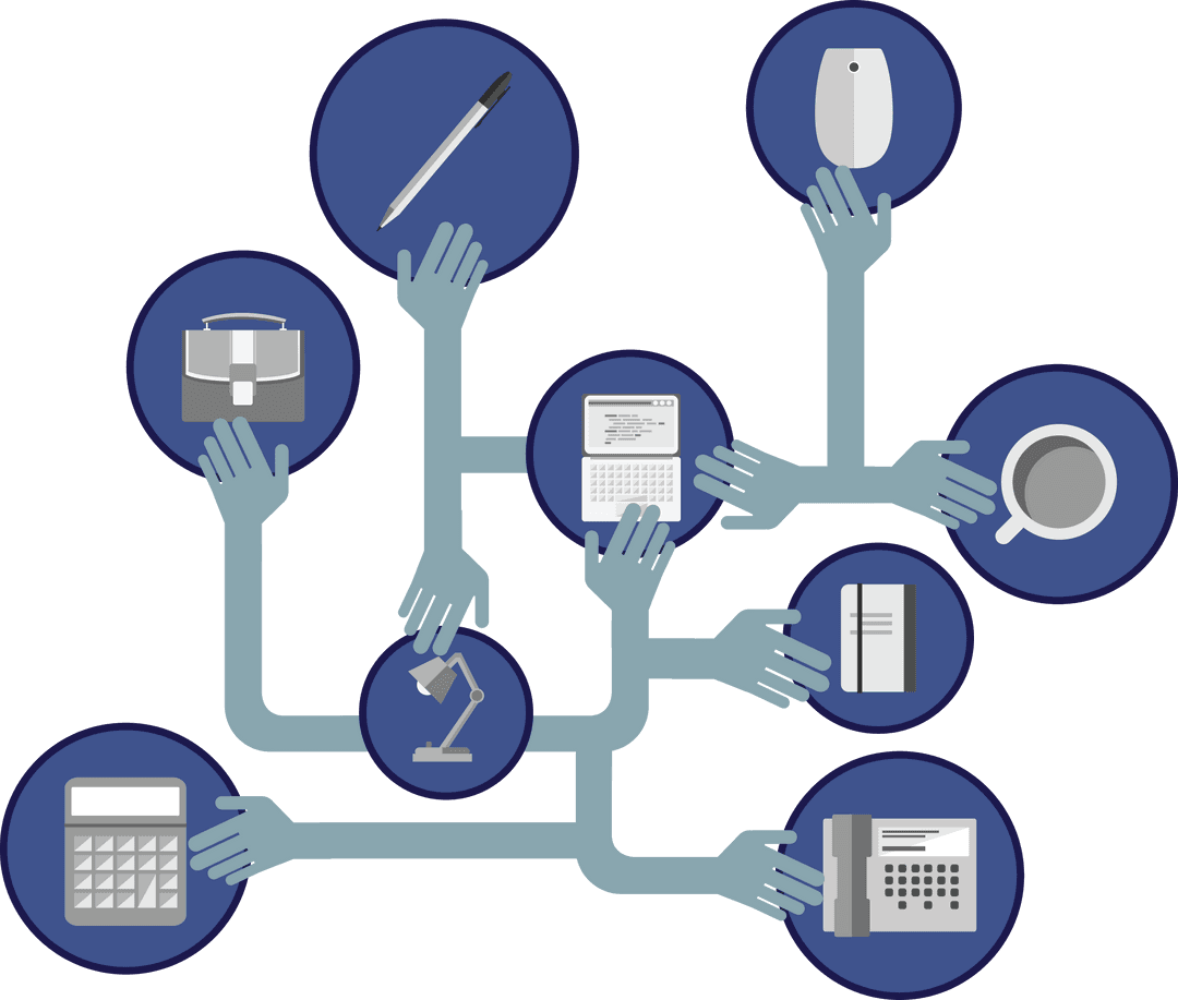 Transparent Digital Network of Office Symbols Illustration