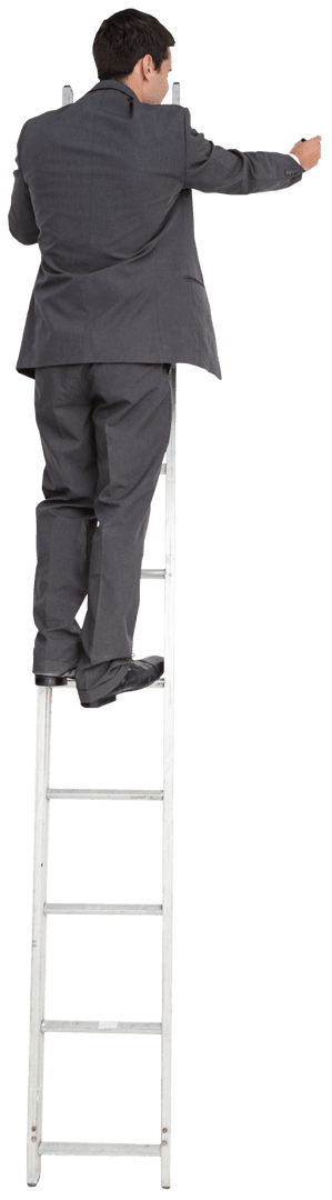 Businessman on Ladder Writing with Transparent Background