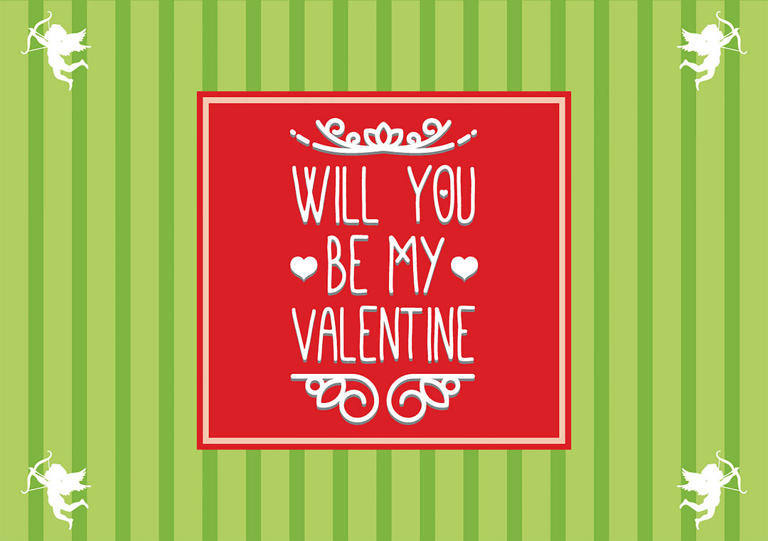 Valentine's Day Text with Cute Cupid Decor on Transparent Background