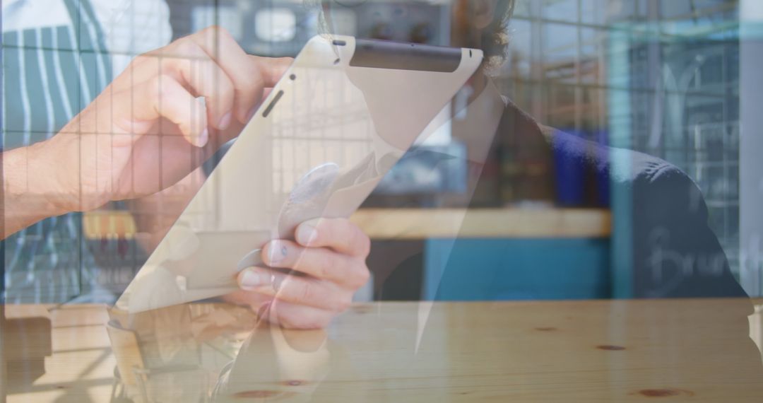 Tablet Interaction with Digital Business Overlay Concept