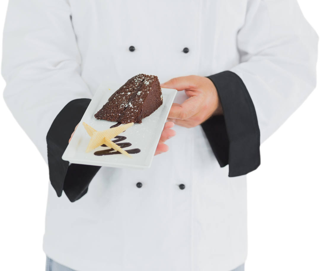 Chef Presenting Elegant Chocolate Cake Dessert in White Uniform - Download Free Stock Images Pikwizard.com