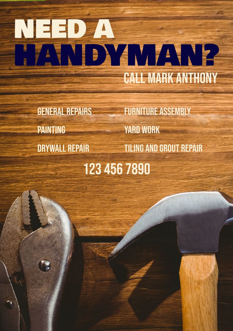 Promoting Handyman Services with Tools on Wood Background - Download Free Stock Templates Pikwizard.com