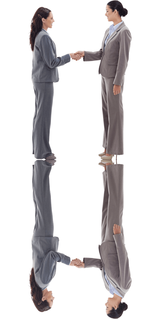 Transparent Businesswomen Shaking Hands in Reflection