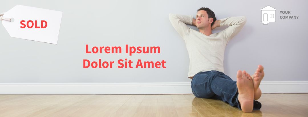 Man Relaxing in Sold Property with Marketing Space