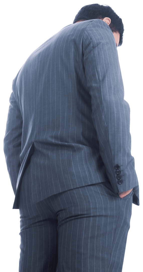 Back View of Professional Businessman Looking Down Transparent Background