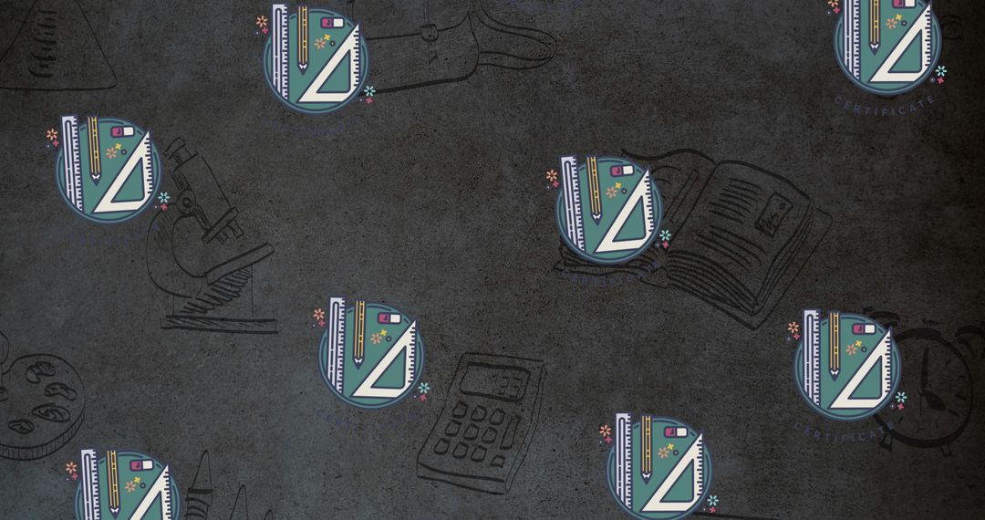 Seamless Pattern of Educational Icons on Chalkboard Background