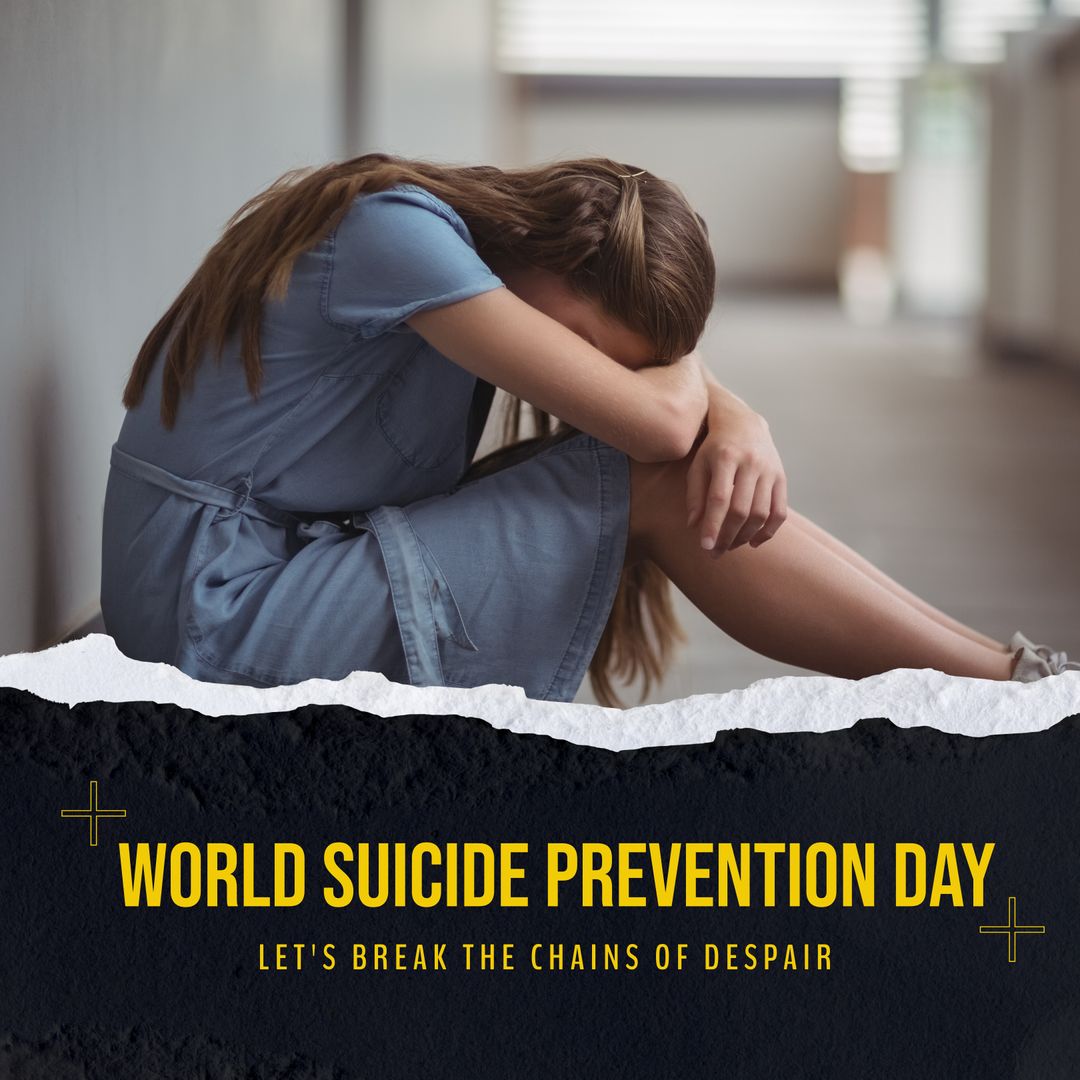 World Suicide Prevention Day Message with Thoughtful Girl in Corridor