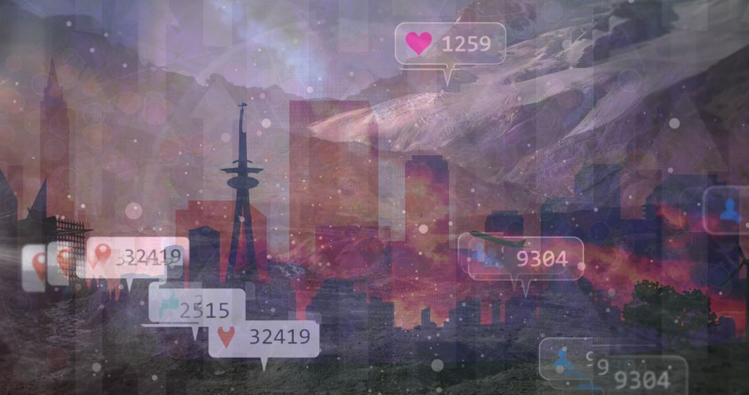 Surreal Cityscape Merged with Social Media Reactions