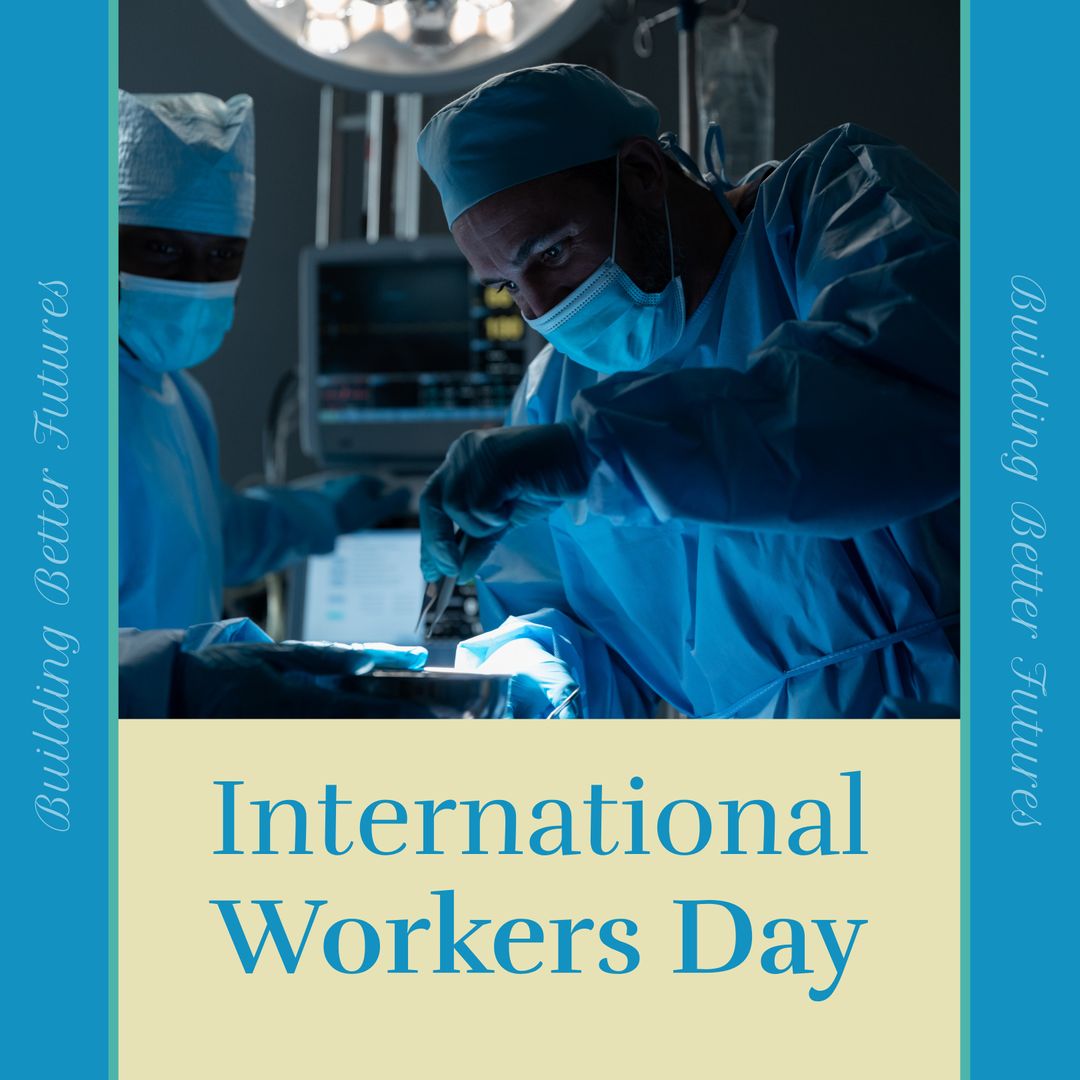 Diverse Surgeons Working in Operating Room for International Workers Day