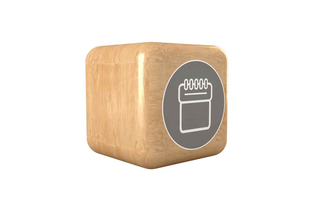 Transparent Wooden Block with Calendar Icon on Clear Background