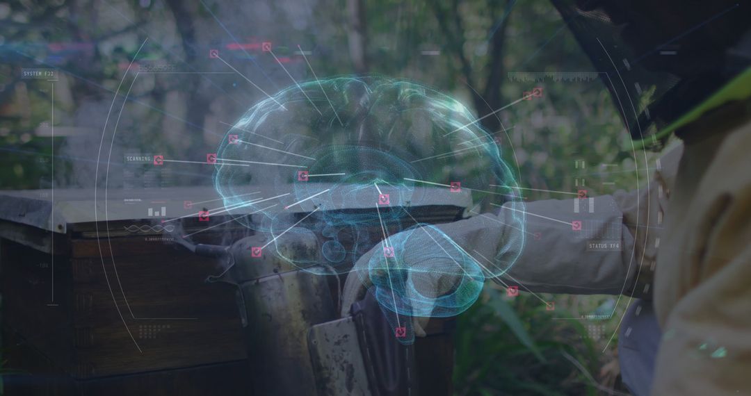 Beekeeper Working with Digital Interface Overlay Highlighting Innovation