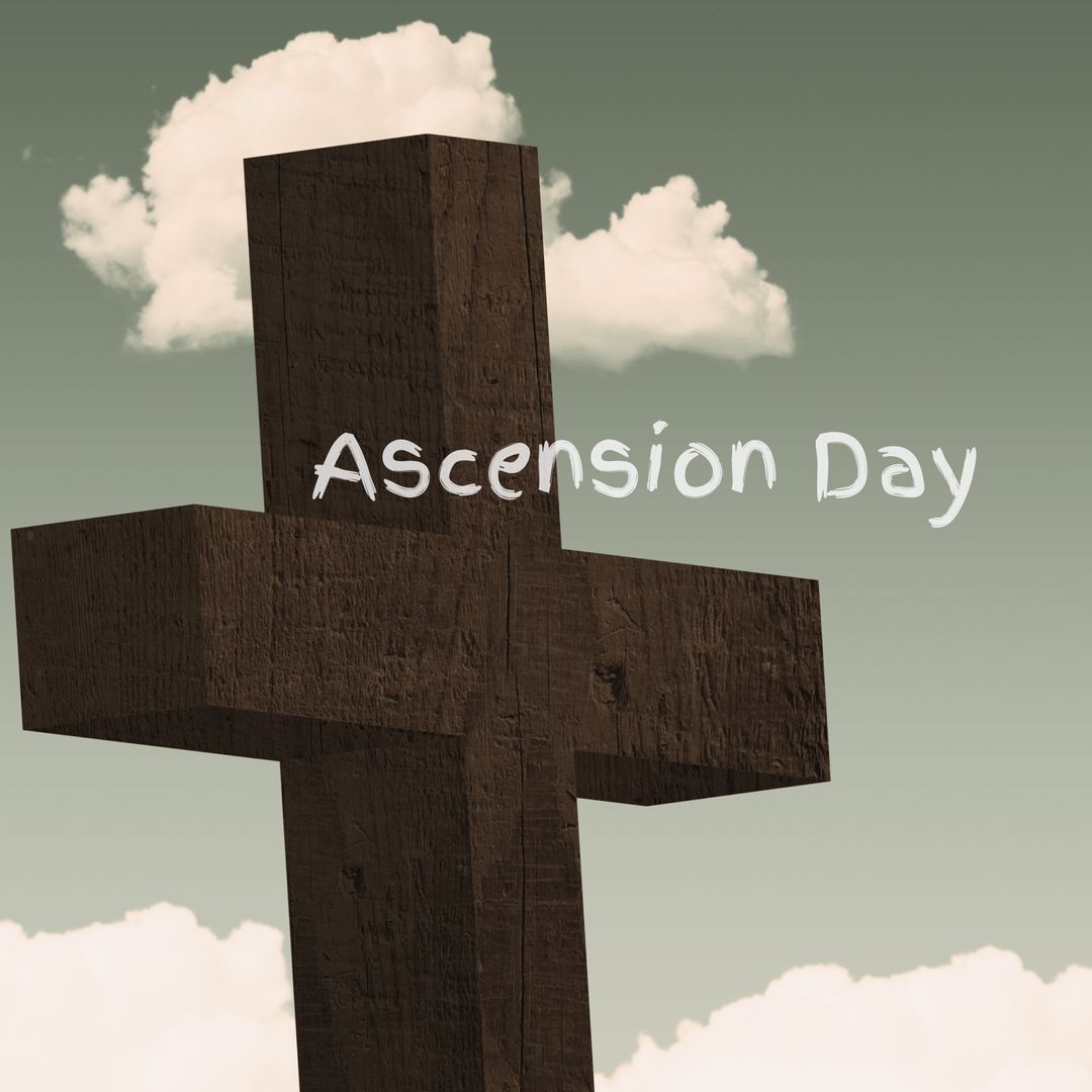 Ascension Day Text with Wooden Cross Against Sky, Copy Space - Download Free Stock Templates Pikwizard.com