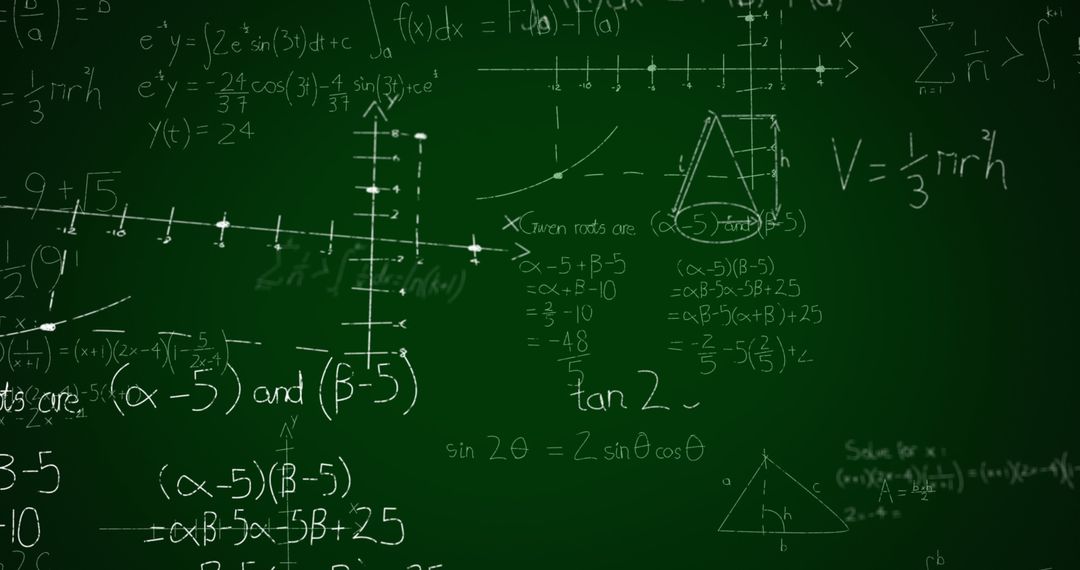 Complex Math Equations Visualized on Green Blackboards