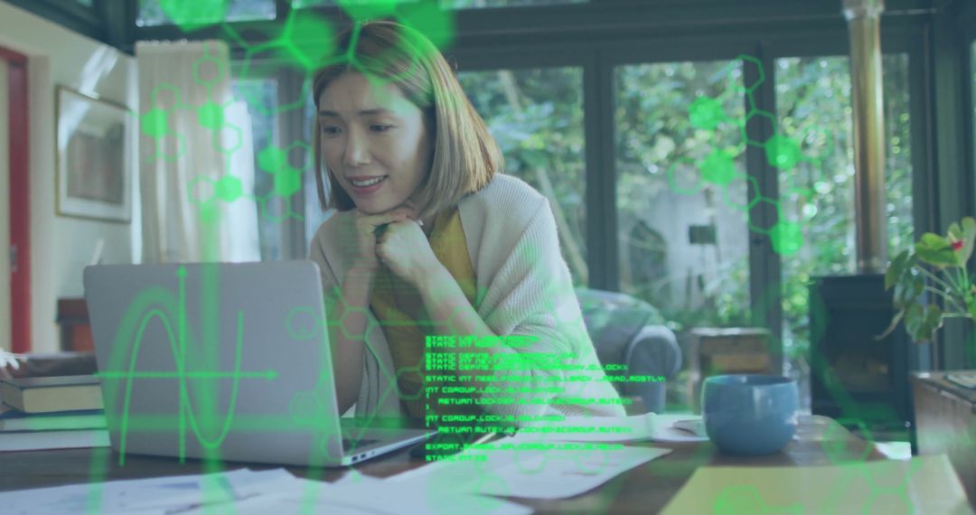 Woman Analyzing Financial Data with Futuristic Interface