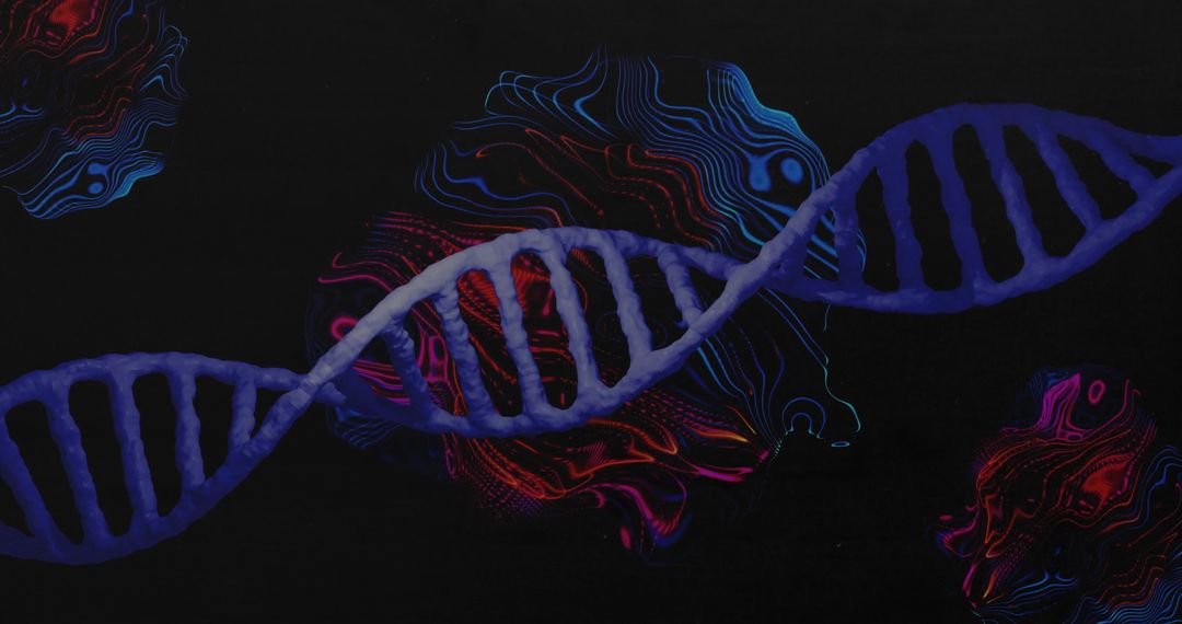 Glowing DNA Double Helix with Abstract Neon Contours