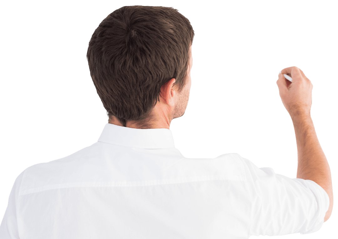 Transparent Back View Businessman Writing with Chalk