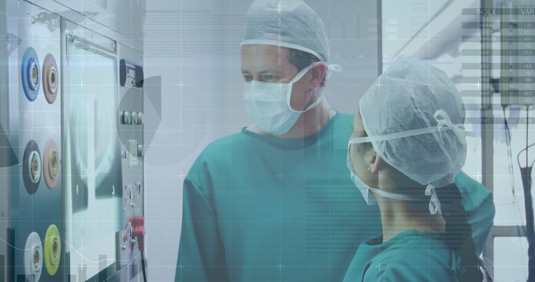 Surgeons Analyzing X-Ray with Digital Interface Overlay