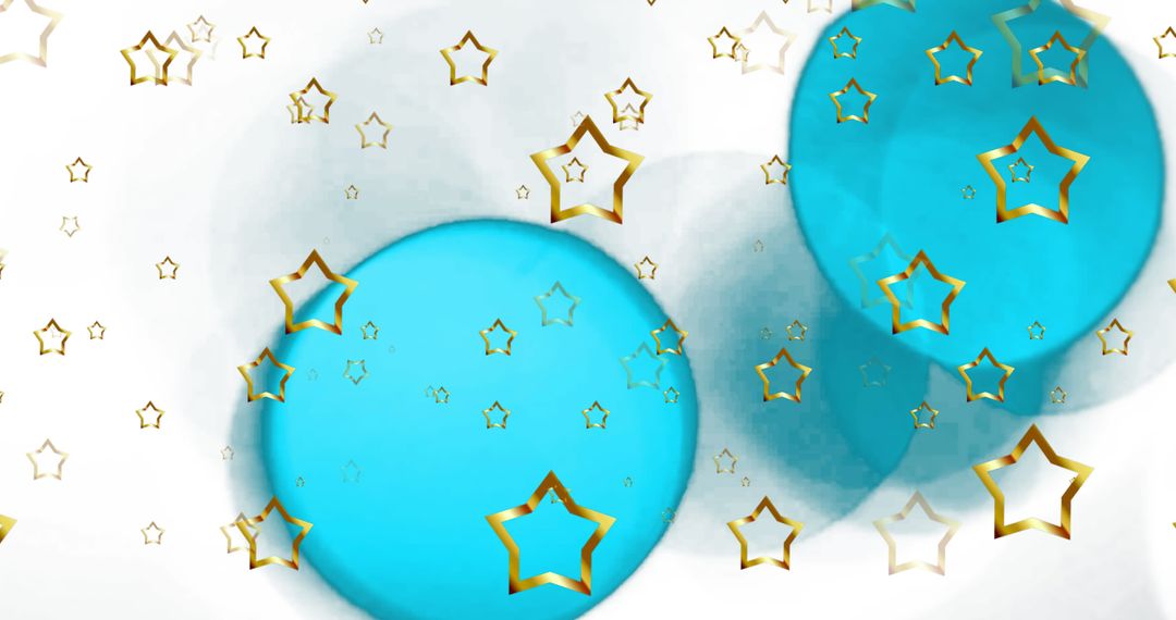 Golden Stars Falling Over Blue Circles Abstract