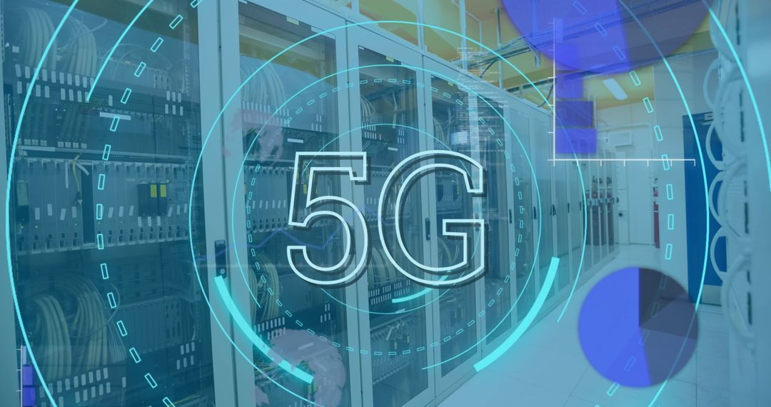 5G Technology with Futuristic Graphics Overlays in Data Center