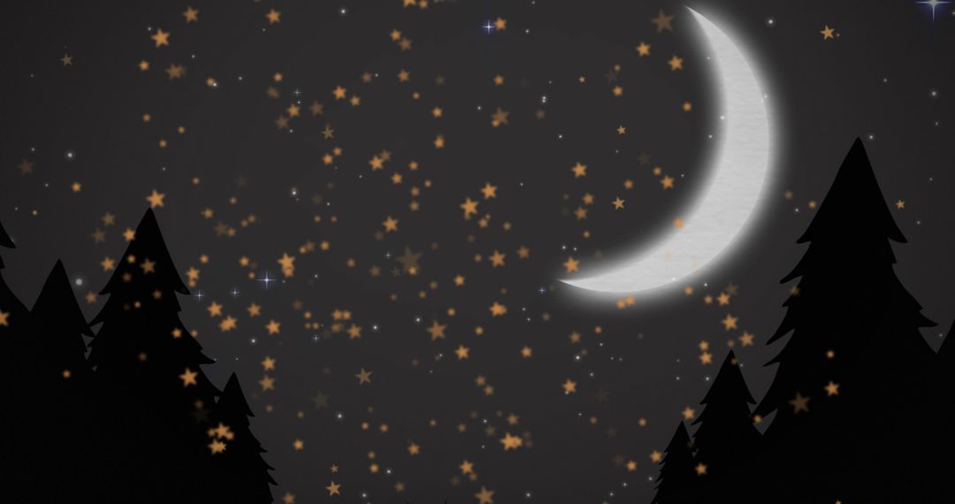 Holiday Night Sky with Falling Stars and Crescent Moon - Free Images, Stock Photos and Pictures on Pikwizard.com