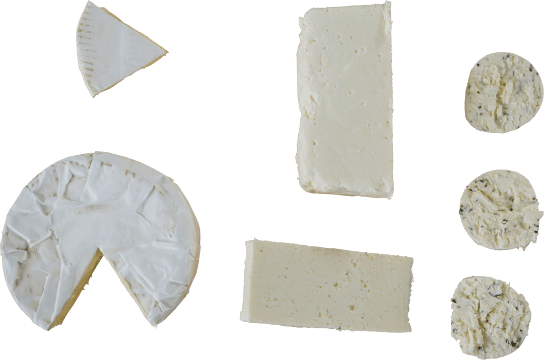 Assorted Soft White Cheeses on Transparent Background