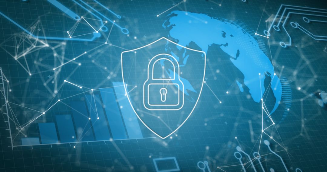 Global Internet Security with Digital Connections and Padlock Icon