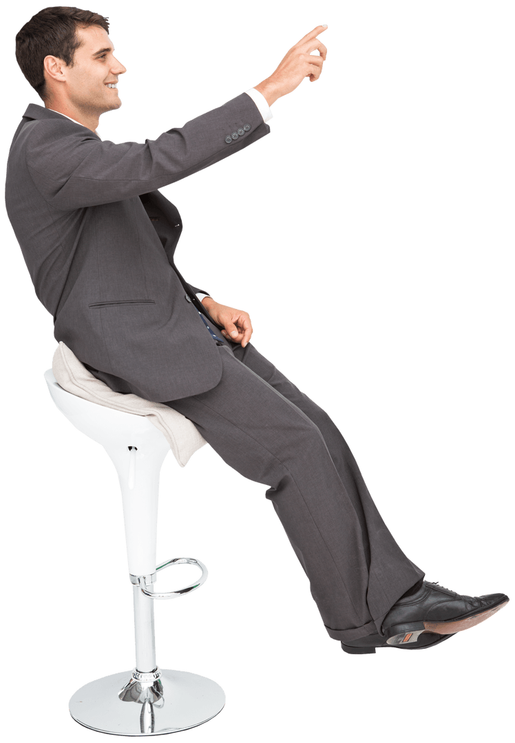 Smiling Transparent Professional Gesturing on Bar Chair