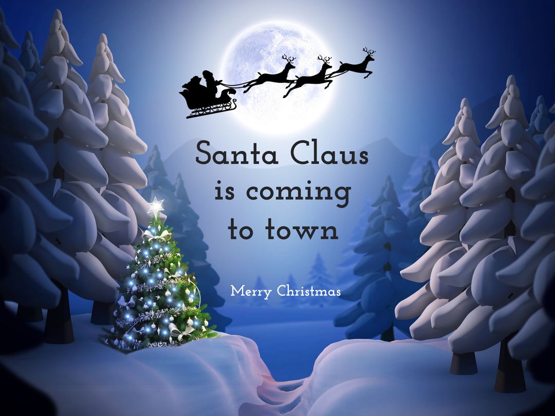 Santa Sleigh Silhouette Over Snowy Forest Christmas Greeting - Download Free Stock Templates Pikwizard.com