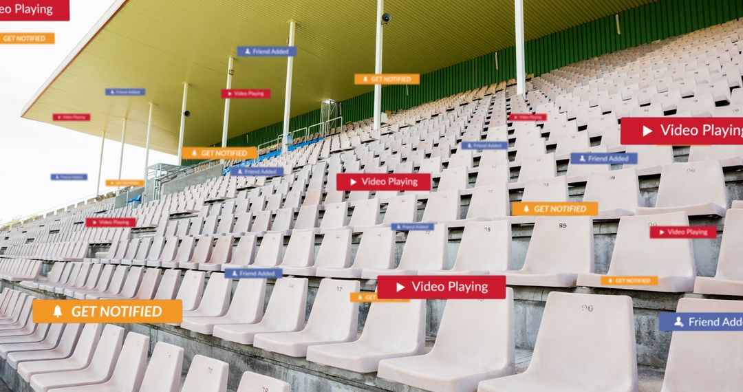 Social Media Interface Overlaid on Empty Stadium Seats