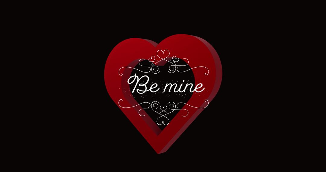 Romantic Heart with Be Mine Message on Black Background