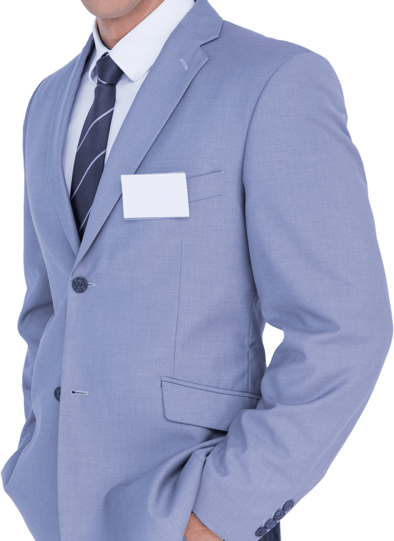 Caucasian Businessman in Suit with Blank Name Tag on Transparent Background
