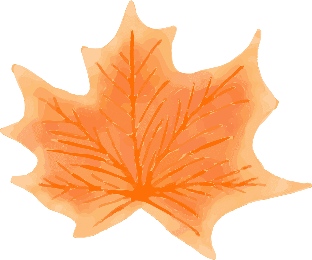 Stylized Maple Leaf Illustration with Watercolor Texture on Transparent Background