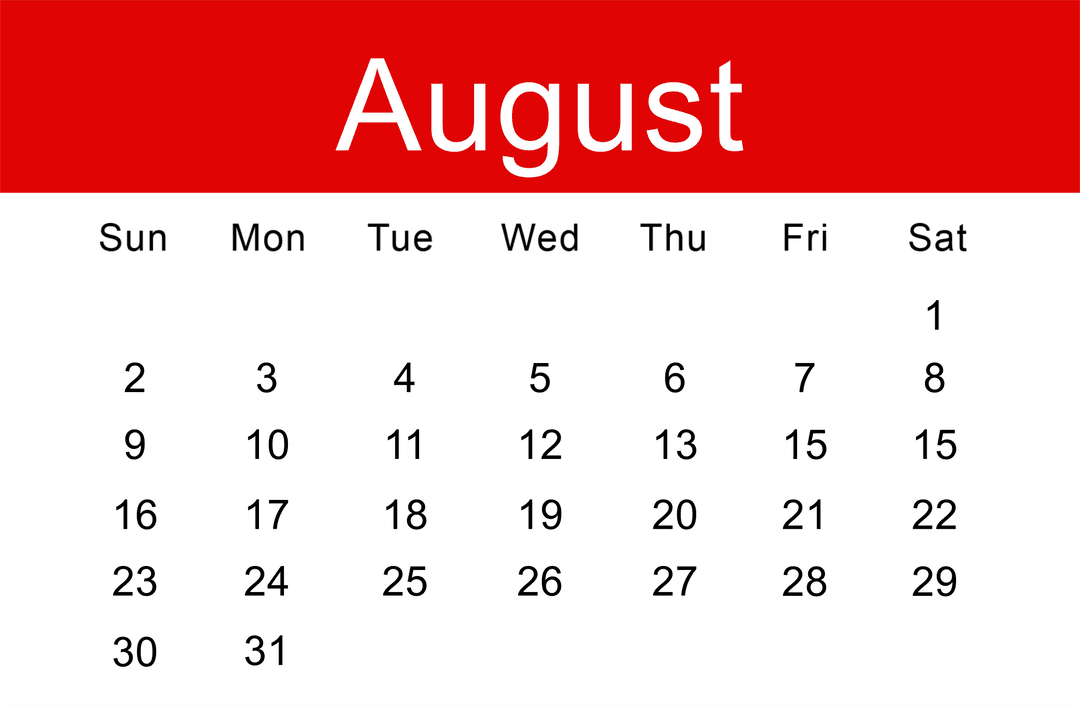 Transparent August Calendar with Day Numbers Illustrating Digital Design