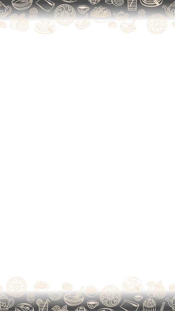 Line-Art Border with Breads and Tea Cups on Transparent Background