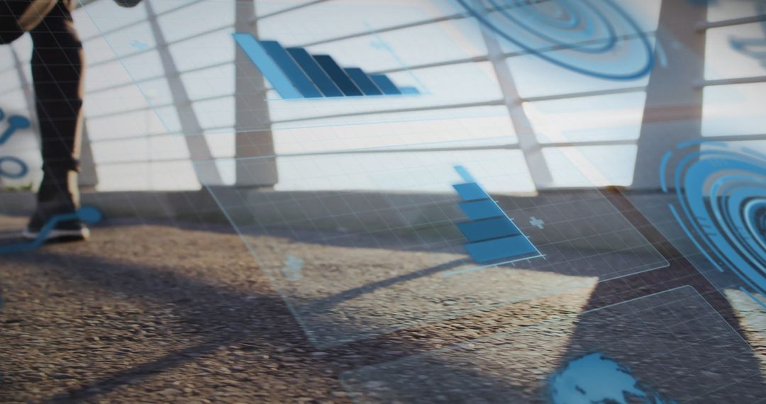 Man Walking Outside on Path Using Augmented Reality Interface