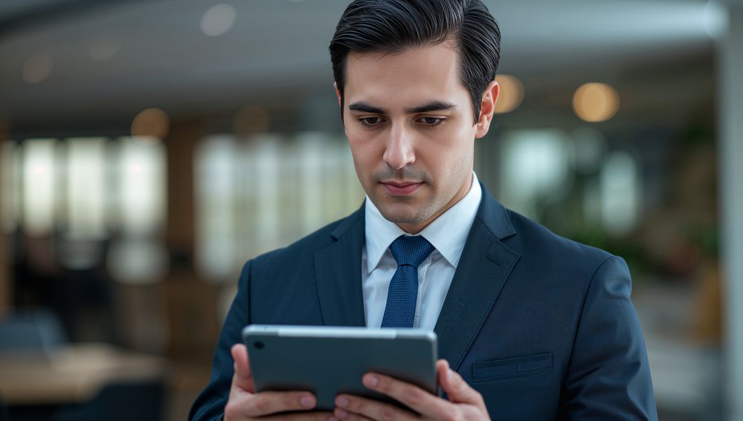 Executive Man Using Tablet in Modern Office Environment