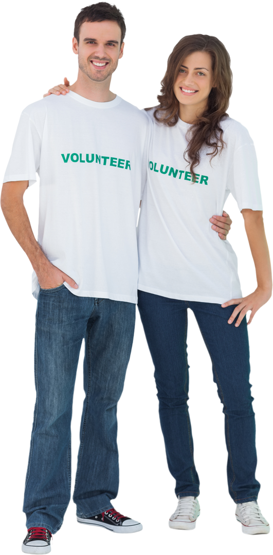 Smiling Young Volunteers Wearing White T-Shirts with Text - Download Free Stock Images Pikwizard.com