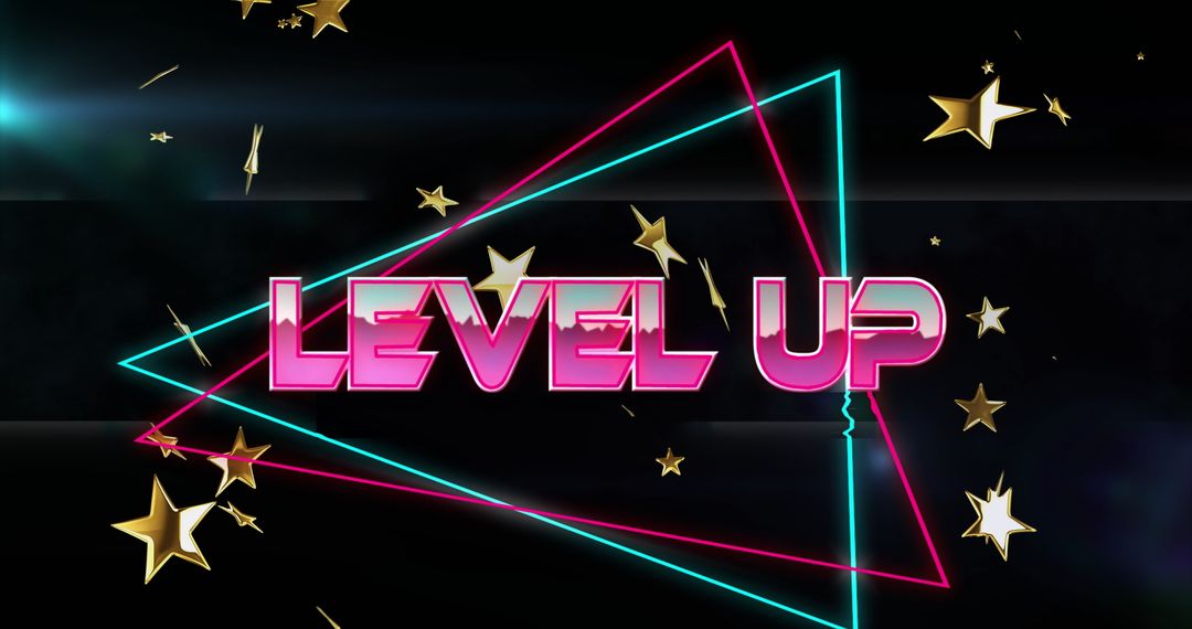 Futuristic Neon Level Up Text with Star Accents