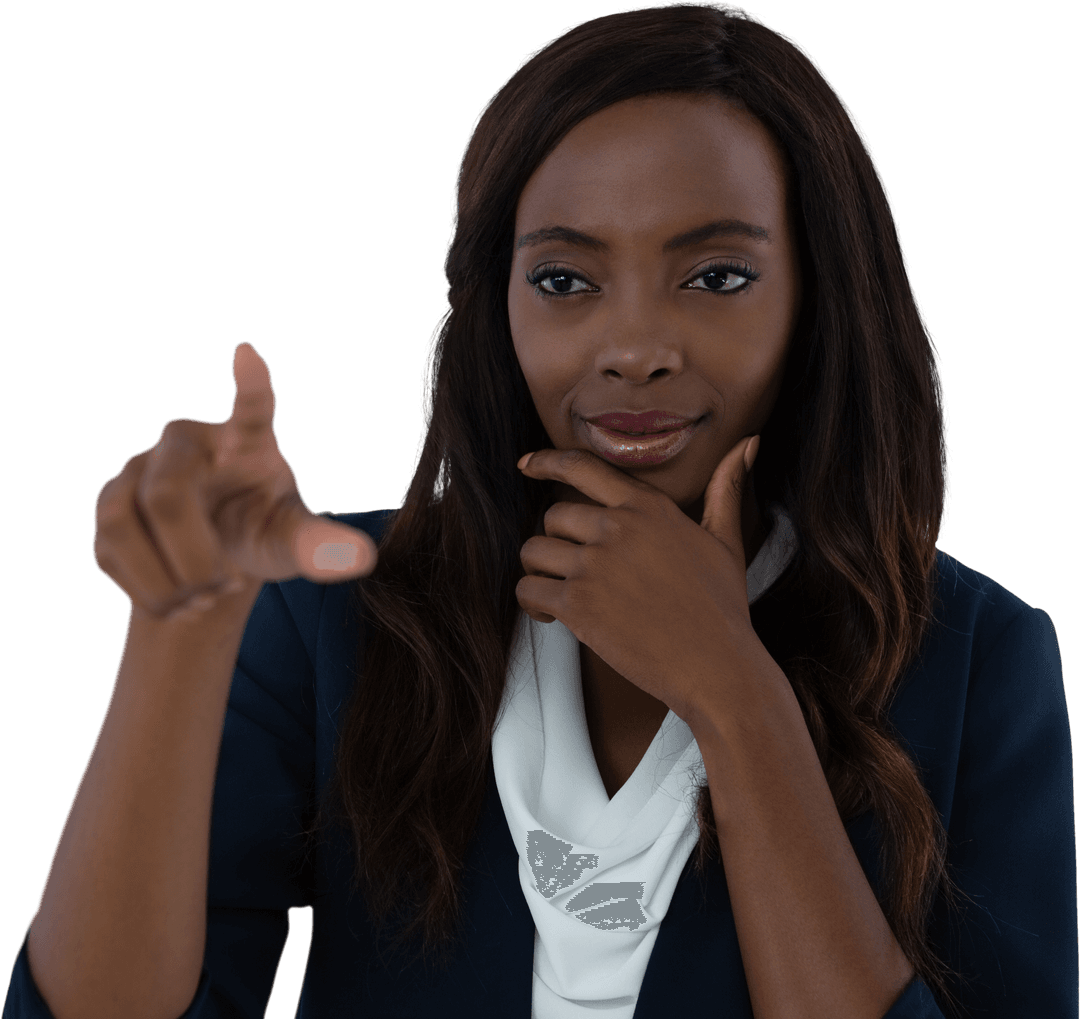 Transparent Conceptual Diagram Use by Thoughtful Businesswoman