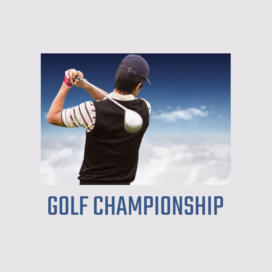 Male Golfer Swinging Club, Golf Championship Text Overlay - Download Free Stock Templates Pikwizard.com