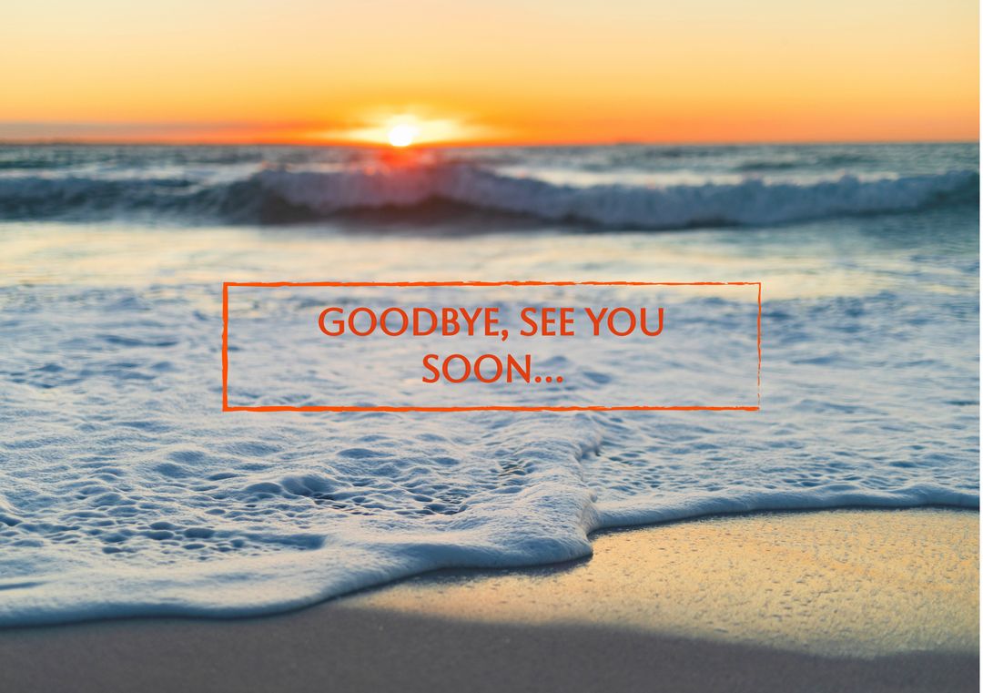 Waves Splashing on Seashore at Sunset with Goodbye Message - Download Free Stock Templates Pikwizard.com