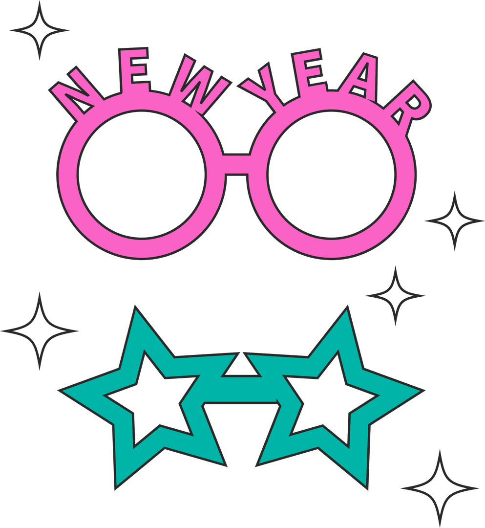 Colorful New Year Star Glasses Vectors on Transparent Background