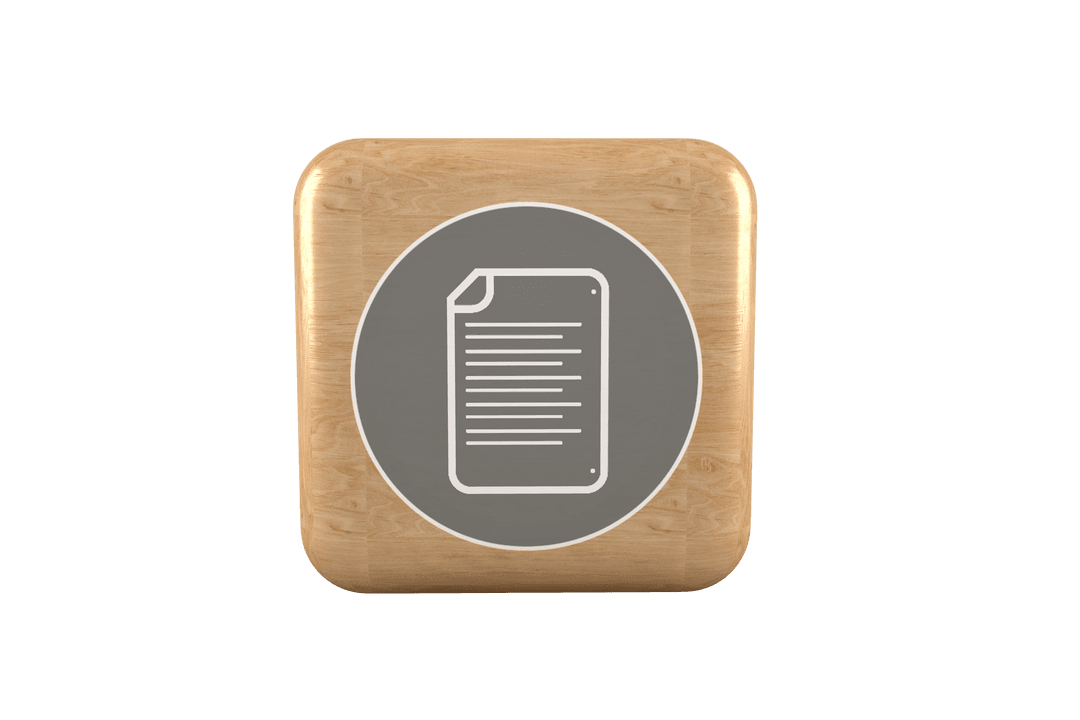 Transparent Paper Document Symbol on Wooden Cube Icon