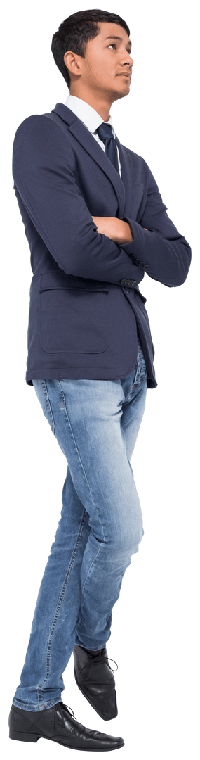 Serious businessman in formal outfit on transparent background