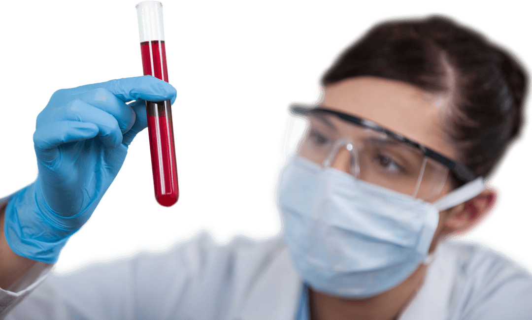 Female Scientist Examining Blood Sample in Transparent Background