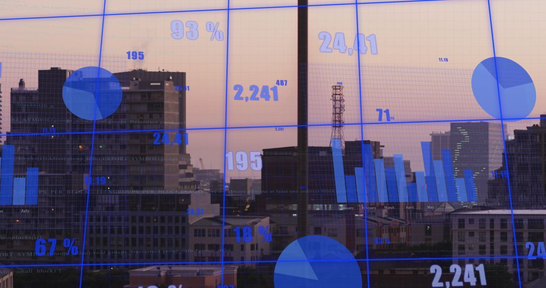 data analytics over cityscape with grid networks - Free Images, Stock Photos and Pictures on Pikwizard.com