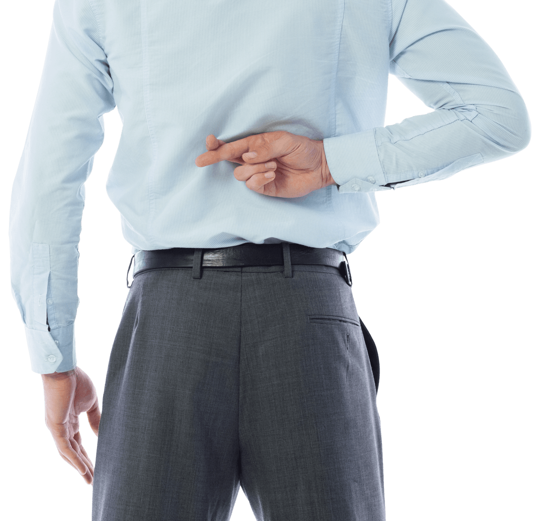 Businessman Crossing Fingers in Concept of Dishonesty Transparent