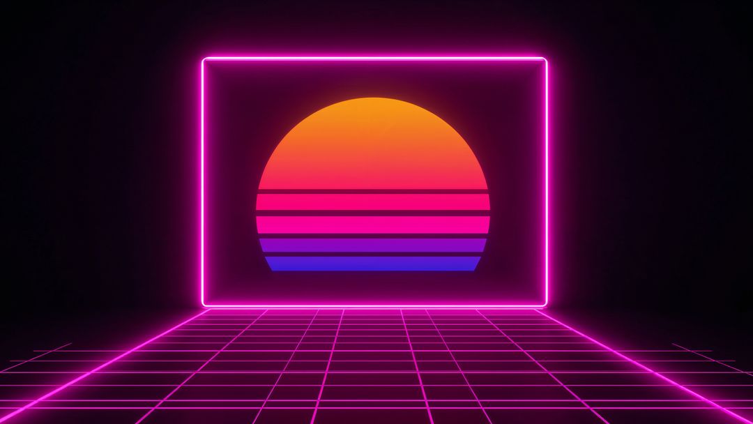 Neon Grid Floor Facing Sunset for Synthwave Artistic Concept