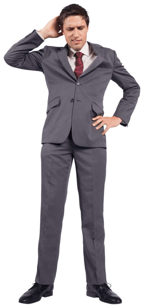 Confused Businessman in Formal Attire with Transparent Background
